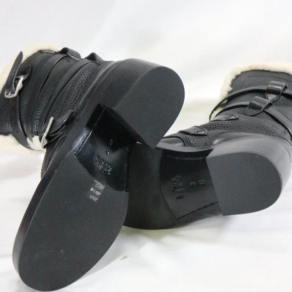 COACH Moto Shearling Pebbled Leather Buckle Boots NEW Sz 5 US Wmn - Picture 8 of 8